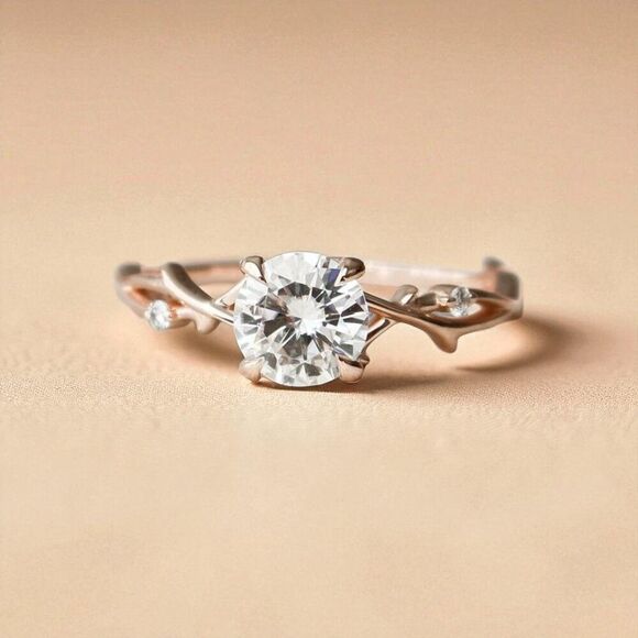 14k Gold- Moissanite Ring- Sz 6- Rose Gold 1.25 CT Fairytale Vine Twig Ring 2.7g - Picture 14 of 17